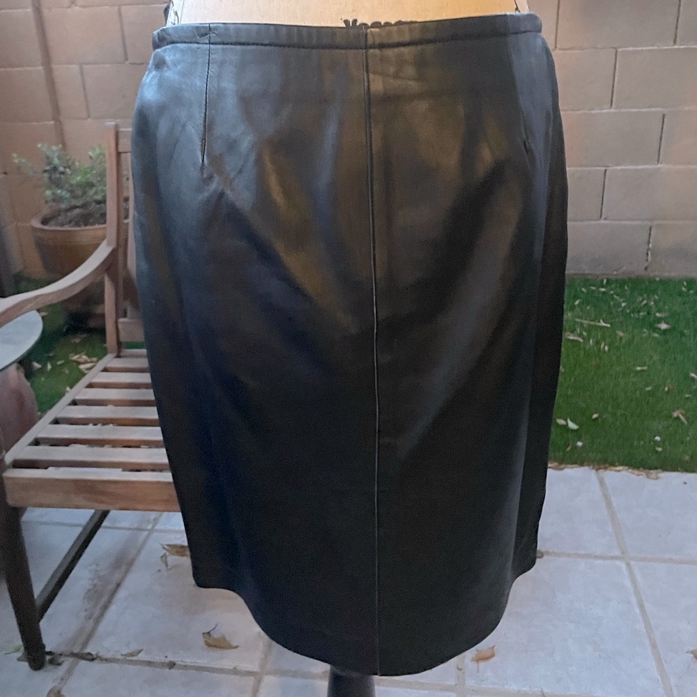 Express Genuine 100% Leather A-Line 2 Way Zipper Classic Sexy Neutral Skirt 9 10 - Picture 4 of 16